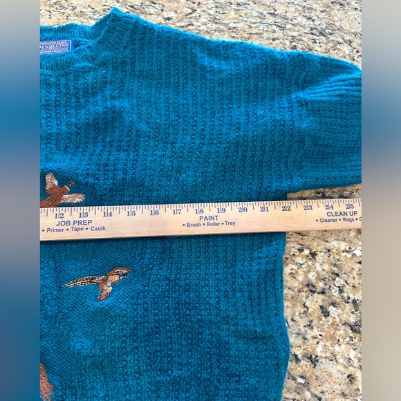 Pendleton Vintage 90s Wool embroidered Pheasant Sweater teal size large - Picture 2 of 7